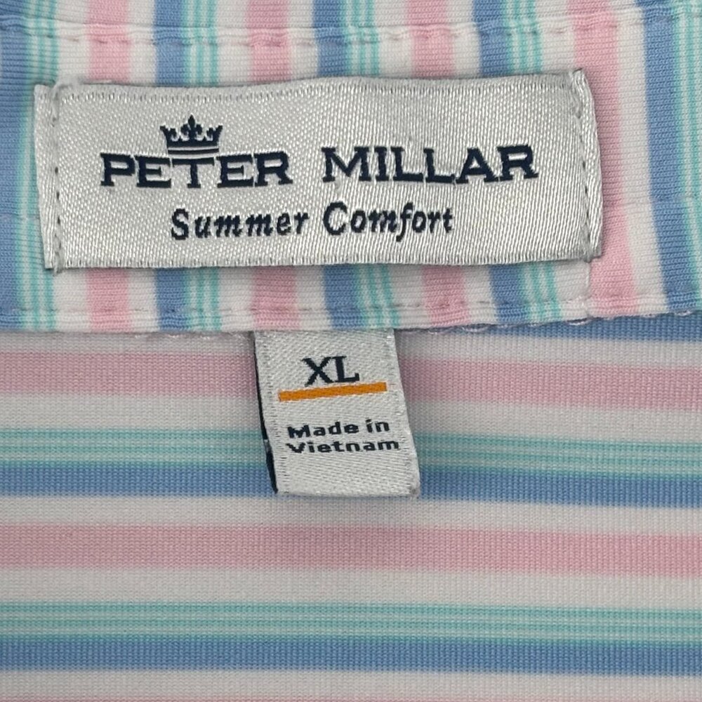 Peter Millar Mens Blue/Pink Striped Logo Summer Comfort SS Performance Polo XL - Picture 7 of 9